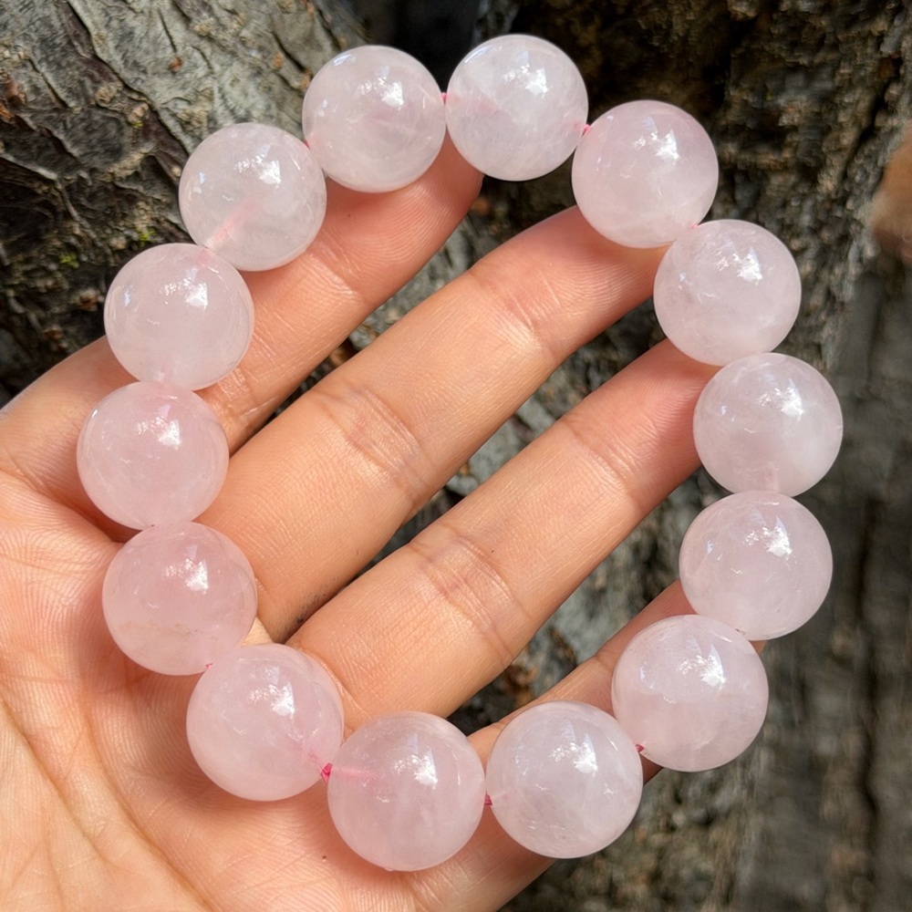 16mm stretchable chunky pink‎ rose quartz bracelet 0540